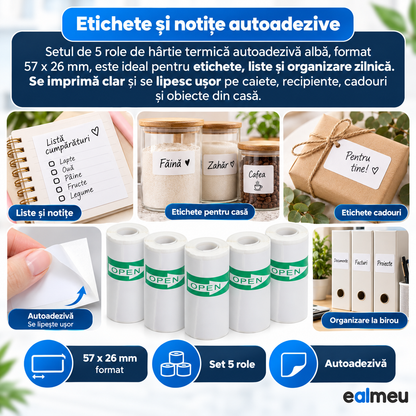 Etichete și notițe autoadezive EALMEU 57 x 26 mm pe caiete, borcane, cadouri și bibliorafturi