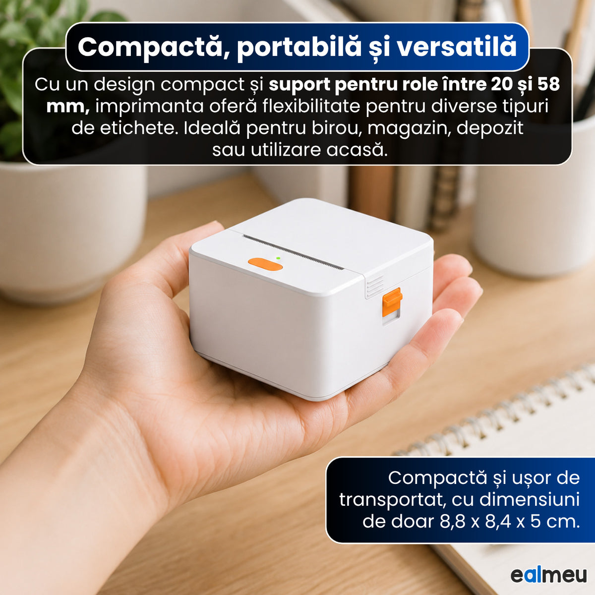 Mini imprimantă de etichete termică portabilă MX2-P1S EALMEU, albă