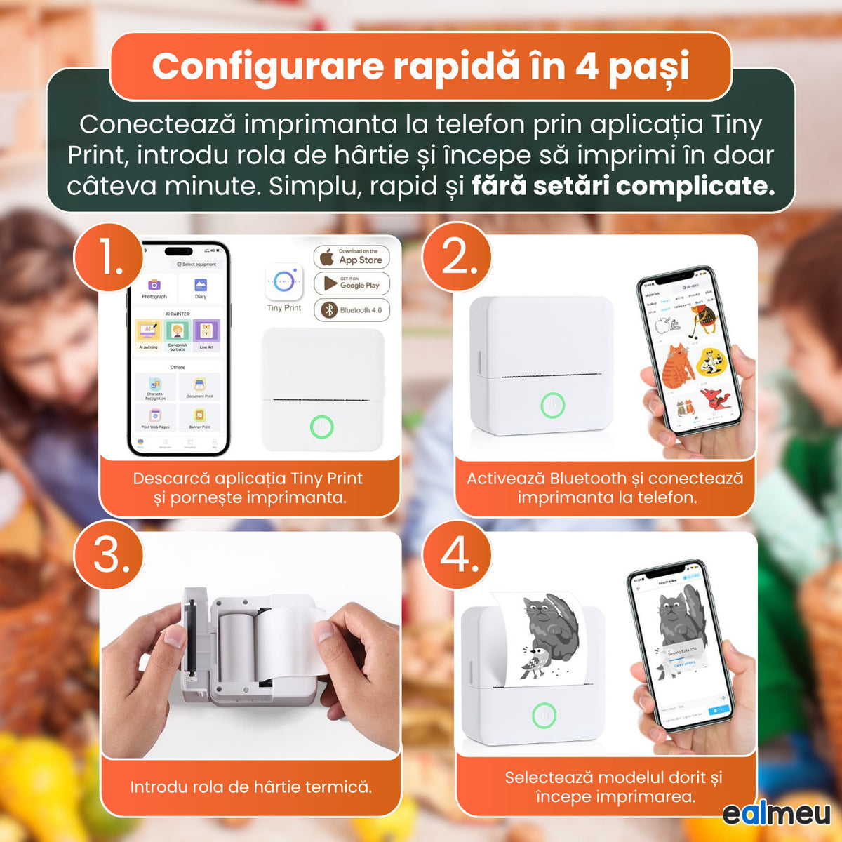 Mini imprimantă termică portabilă MX1 EALMEU, albă