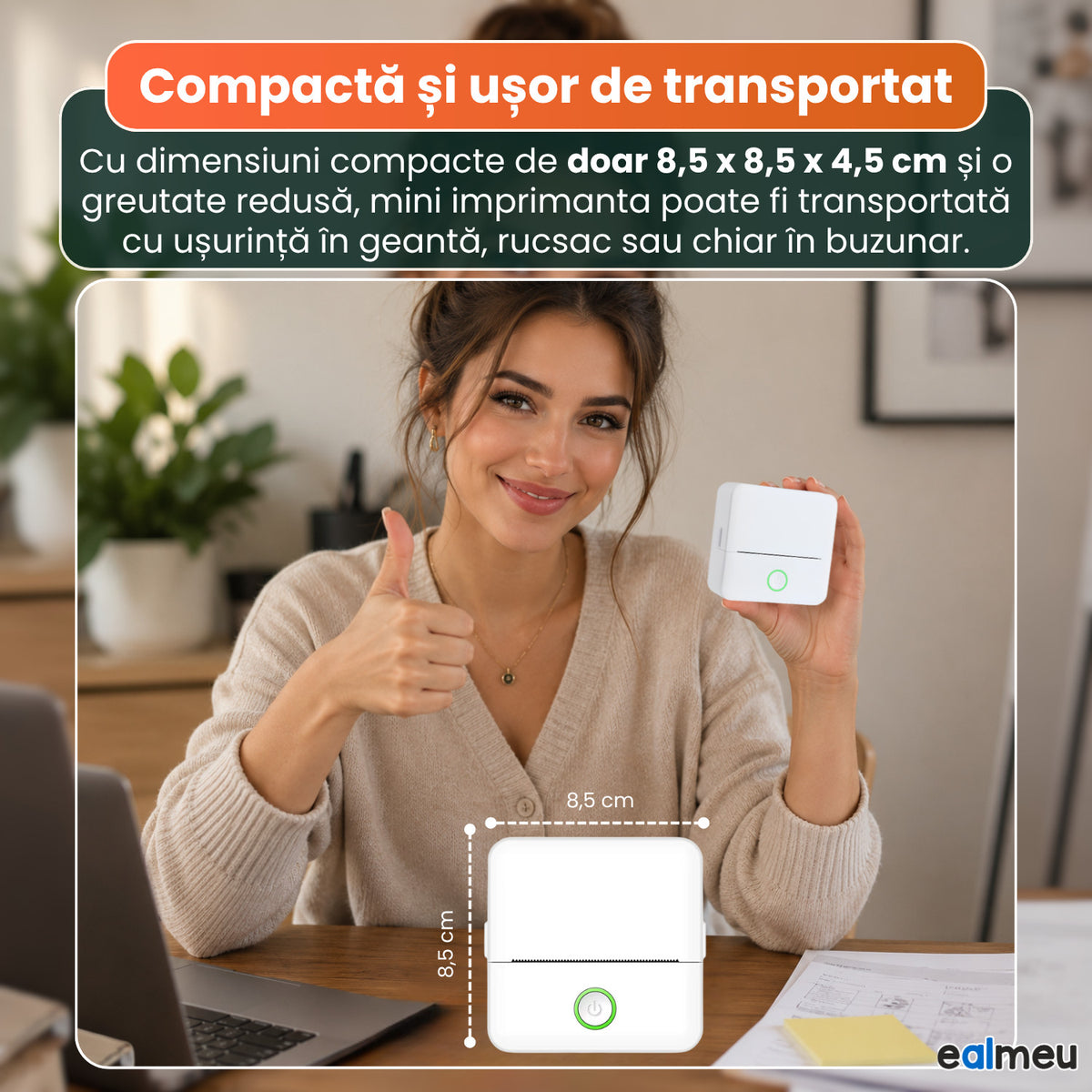 Mini imprimantă termică portabilă MX1 EALMEU, albă